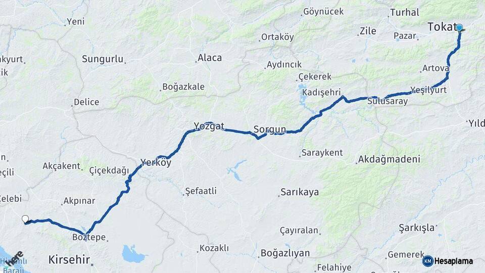 Tokat Kaman Kırşehir Arası Kaç Km - Yol Haritası