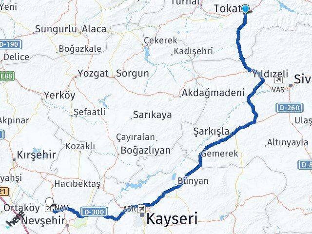 Tokat Kapadokya Havalimanı Arası Kaç Km - Yol Haritası