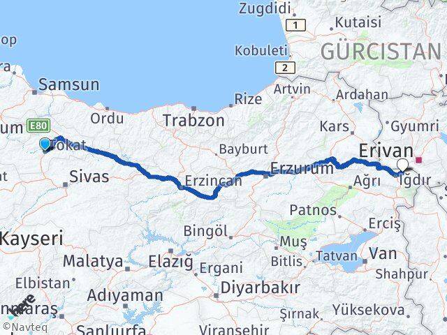 Tokat Karakoyunlu Iğdır Arası Kaç Km - Yol Haritası