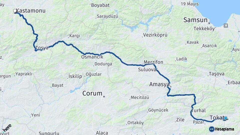 Tokat Kastamonu Arası Kaç Km - Yol Haritası