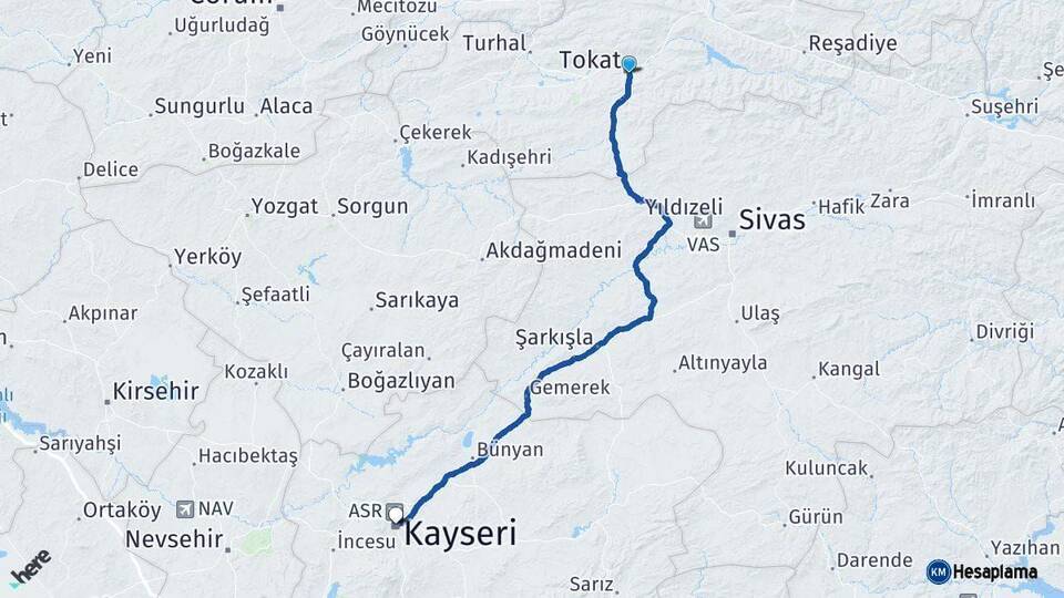 Tokat Kayseri Arası Kaç Km - Yol Haritası
