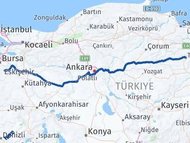 Tokat Keles Bursa Arası Kaç Km - Yol Haritası