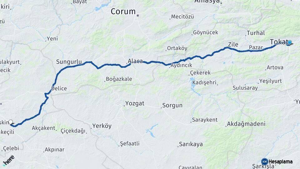 Tokat Keskin Kırıkkale Arası Kaç Km - Yol Haritası