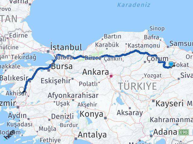 Tokat Kınık İzmir Arası Kaç Km - Yol Haritası