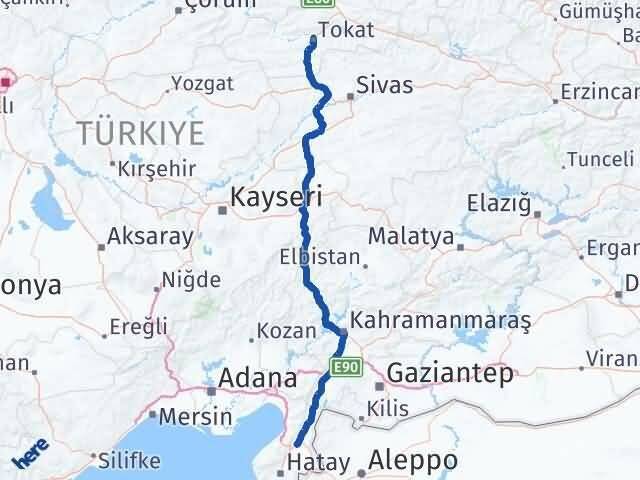 Tokat Kırıkhan Hatay Arası Kaç Km - Yol Haritası