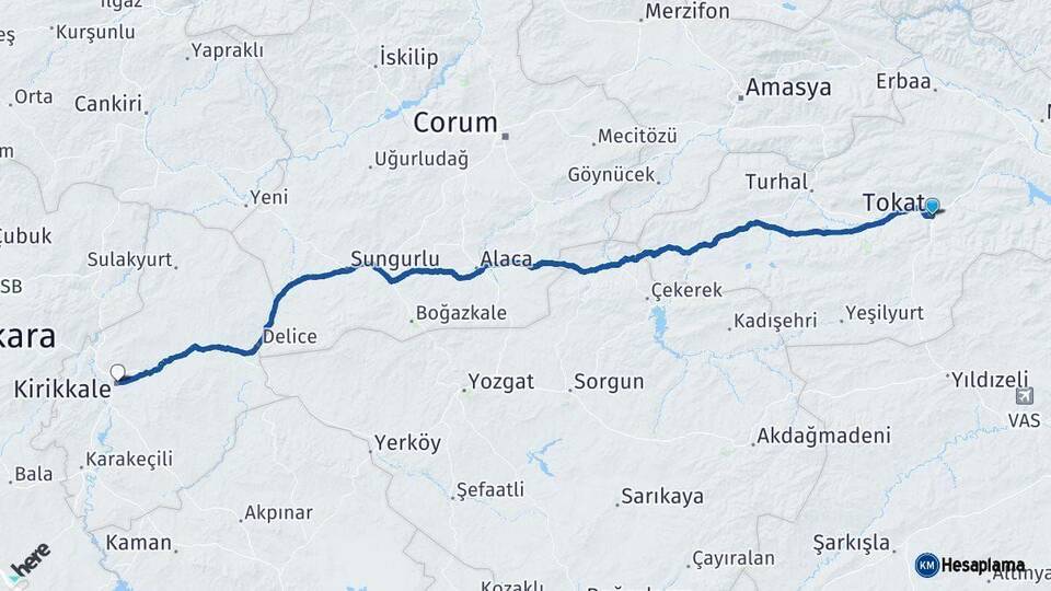 Tokat Kırıkkale Arası Kaç Km - Yol Haritası