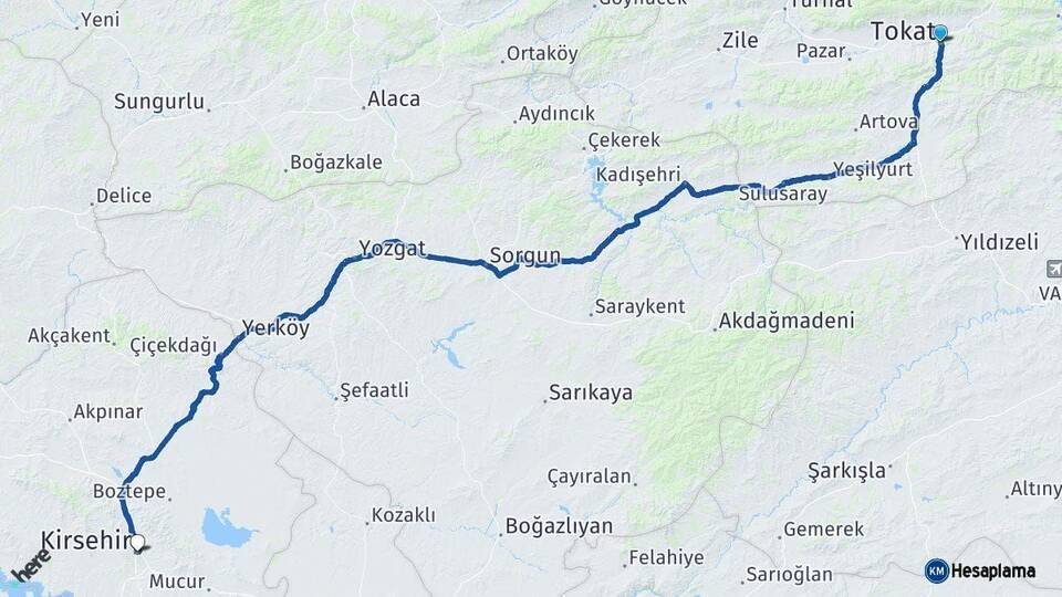 Tokat Kırşehir Arası Kaç Km - Yol Haritası