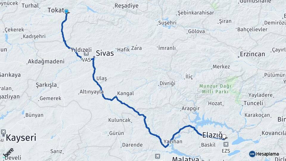 Tokat Kızılköy Arası Kaç Km - Yol Haritası