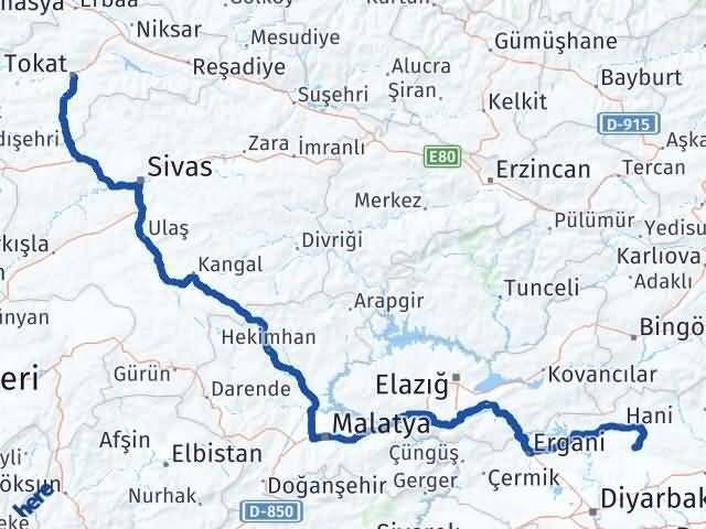 Tokat Kocaköy Diyarbakır Arası Kaç Km - Yol Haritası