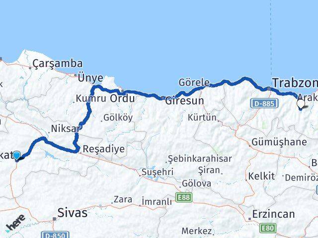 Tokat Köprübaşı Trabzon Arası Kaç Km - Yol Haritası