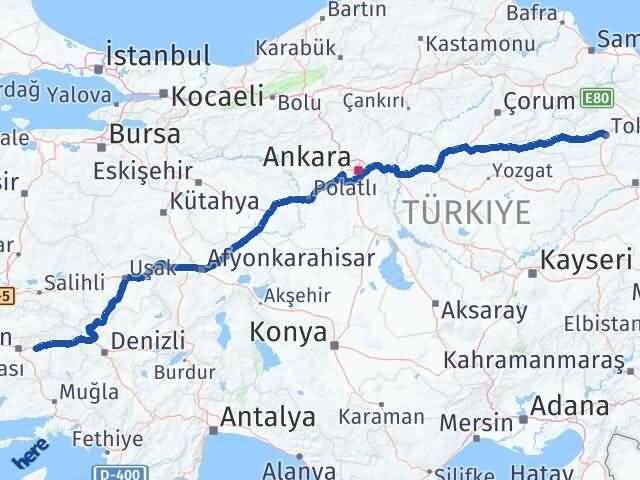 Tokat Köşk Aydın Arası Kaç Km - Yol Haritası