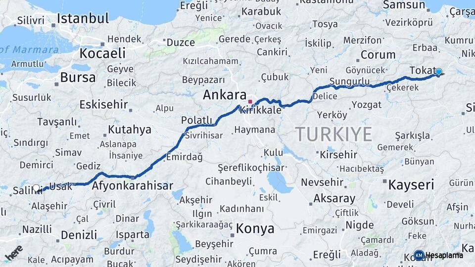 Tokat Kula Manisa Arası Kaç Km - Yol Haritası