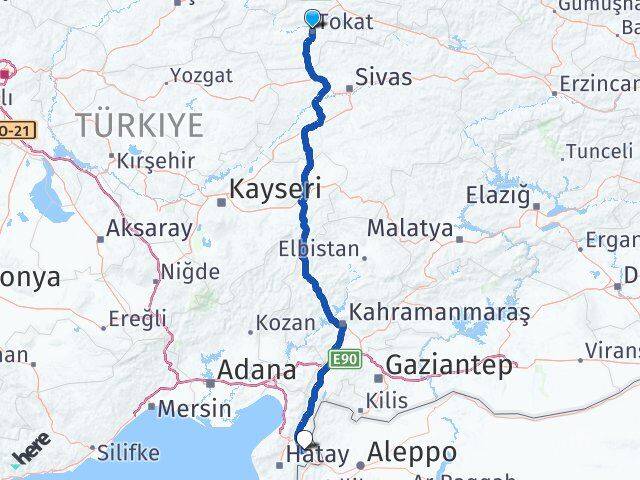 Tokat Kumlu Hatay Arası Kaç Km - Yol Haritası