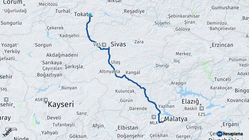 Tokat Malatya Arası Kaç Km - Yol Haritası