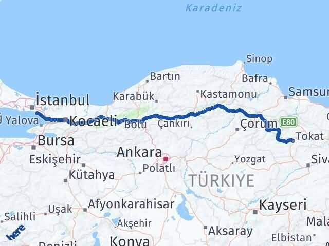 Tokat Maltepe İstanbul Arası Kaç Km - Yol Haritası
