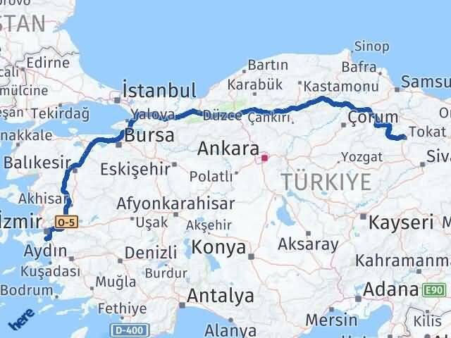 Tokat Menderes İzmir Arası Kaç Km - Yol Haritası