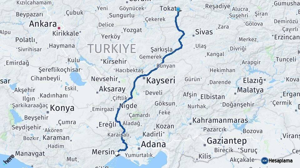 Tokat Mersin Arası Kaç Km - Yol Haritası