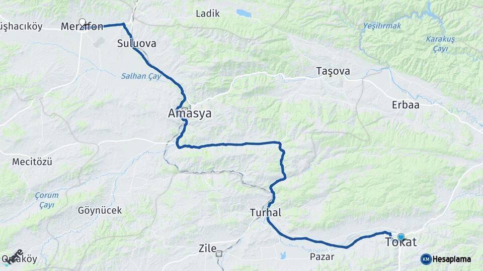 Tokat Merzifon Amasya Arası Kaç Km - Yol Haritası