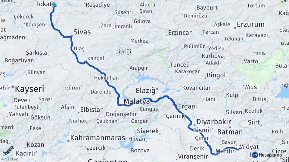 Tokat Midyat Mardin Arası Kaç Km - Yol Haritası