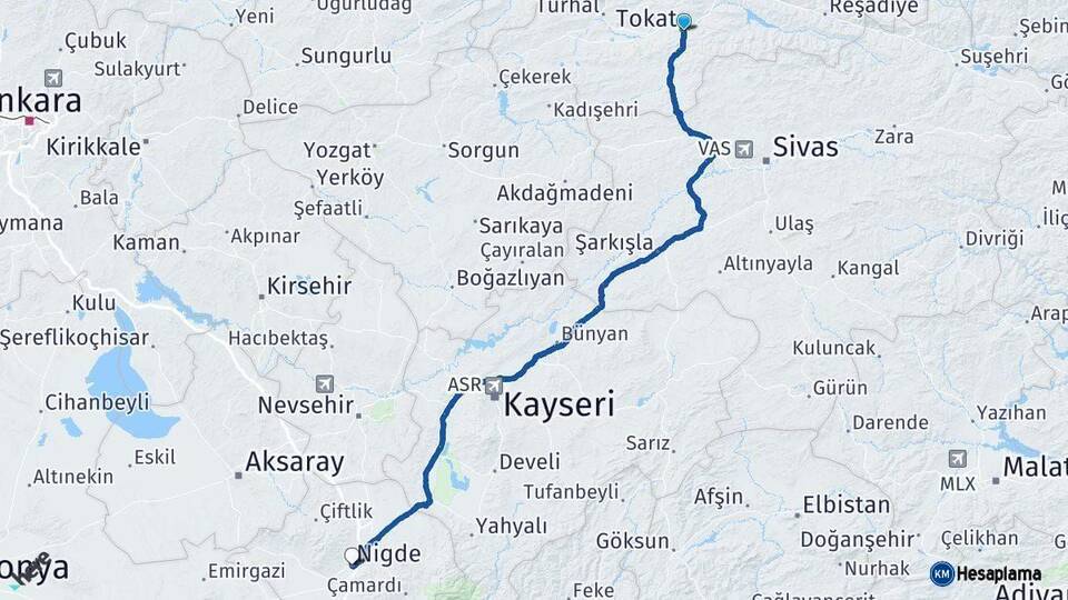 Tokat Niğde Arası Kaç Km - Yol Haritası