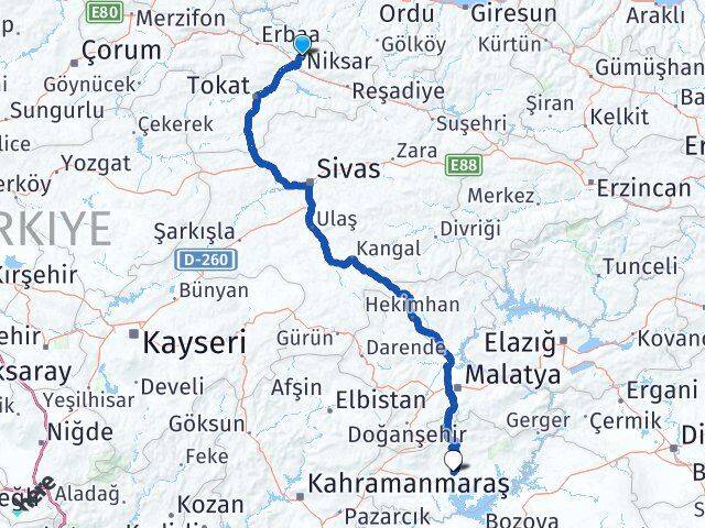 Tokat Niksar Adıyaman Arası Kaç Km - Yol Haritası