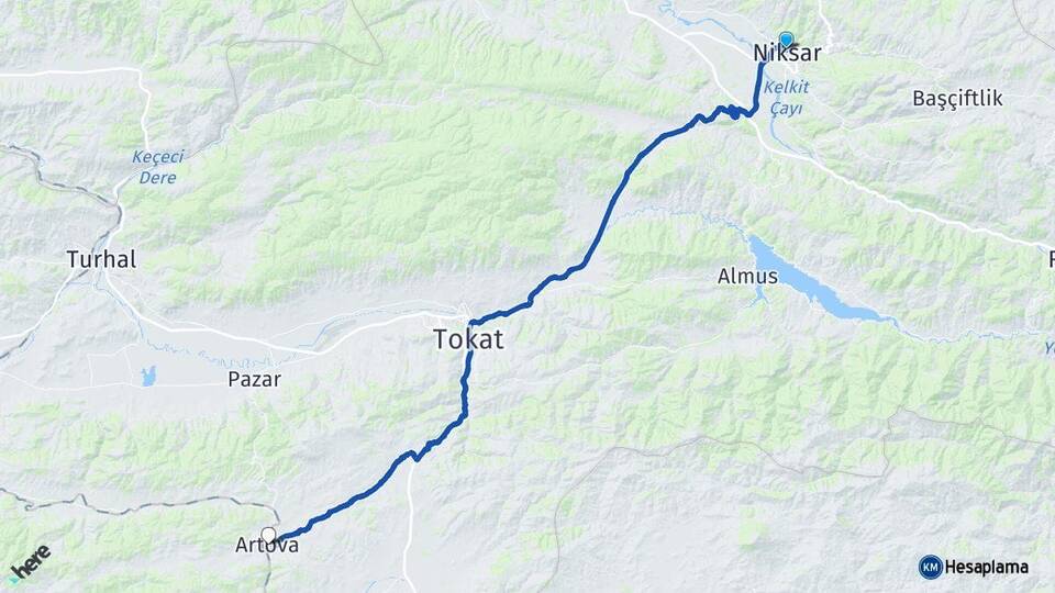 Tokat Niksar Artova Arası Kaç Km - Yol Haritası