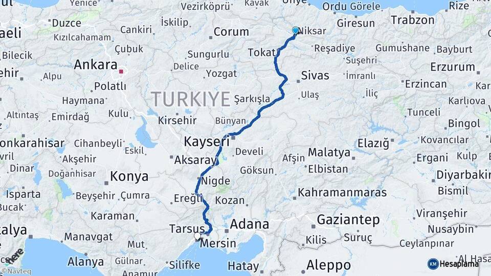 Tokat Niksar Mersin Arası Kaç Km - Yol Haritası