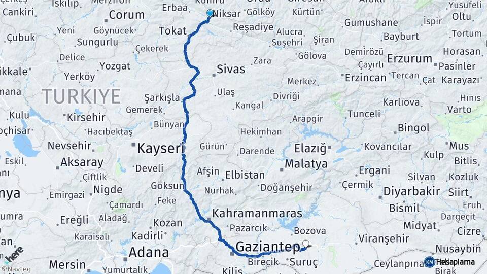 Tokat Niksar Şanlıurfa Arası Kaç Km - Yol Haritası