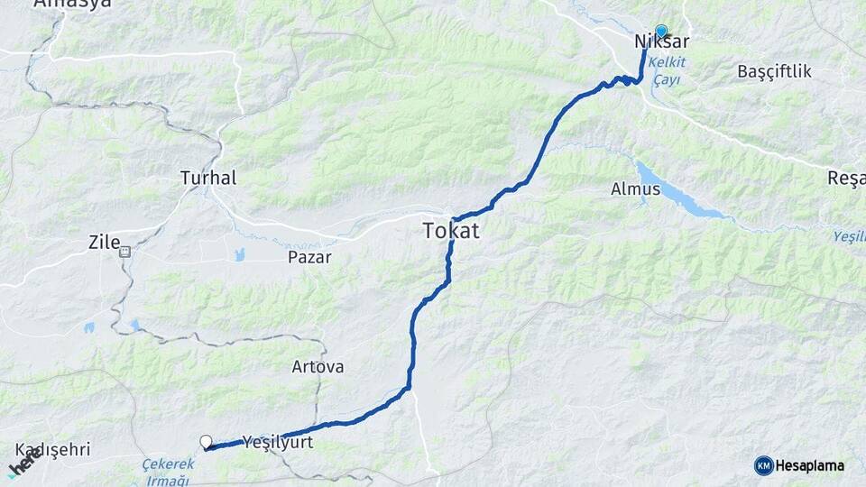 Tokat Niksar Sulusaray Arası Kaç Km - Yol Haritası