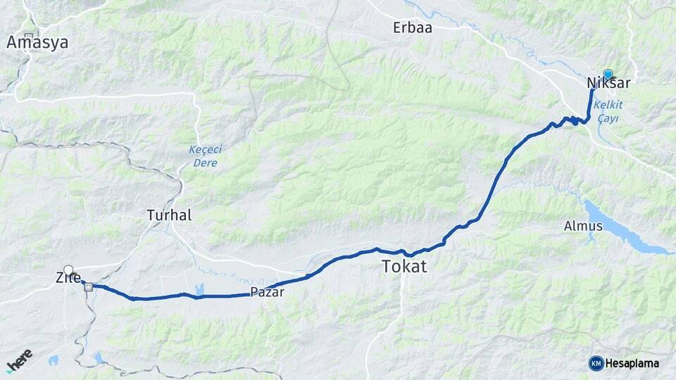 Tokat Niksar Zile Arası Kaç Km - Yol Haritası