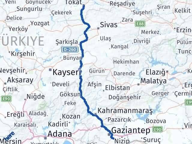 Tokat Oğuzeli Gaziantep Arası Kaç Km - Yol Haritası