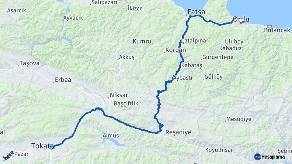 Tokat Ordu Arası Kaç Km - Yol Haritası