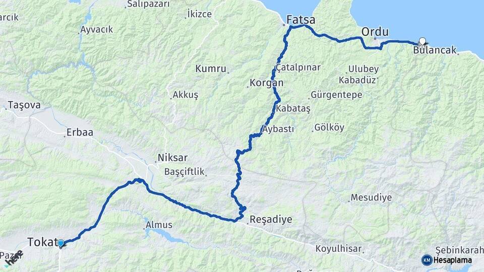 Tokat Ordu Giresun Havalimanı Arası Kaç Km - Yol Haritası