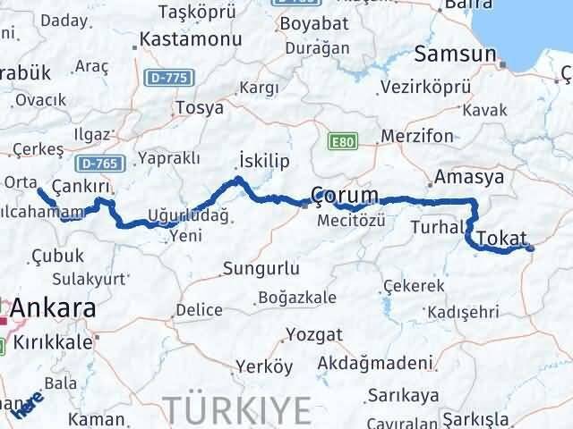 Tokat Orta Çankırı Arası Kaç Km - Yol Haritası