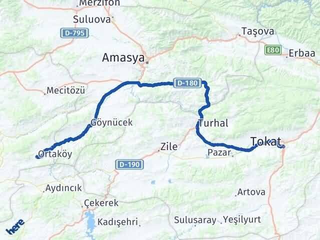 Tokat Ortaköy Çorum Arası Kaç Km - Yol Haritası