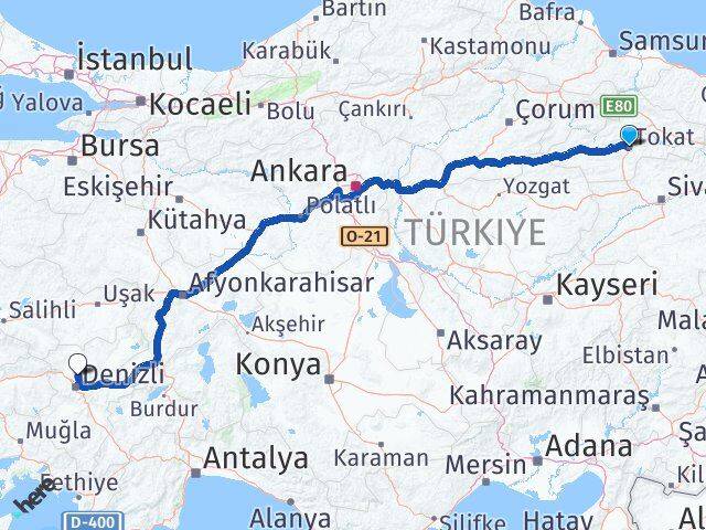 Tokat Pamukkale Denizli Arası Kaç Km - Yol Haritası