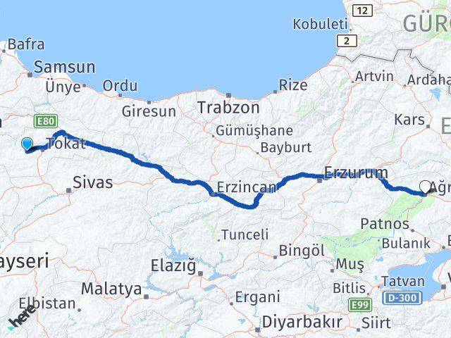 Tokat Pazar Ağrı Arası Kaç Km - Yol Haritası