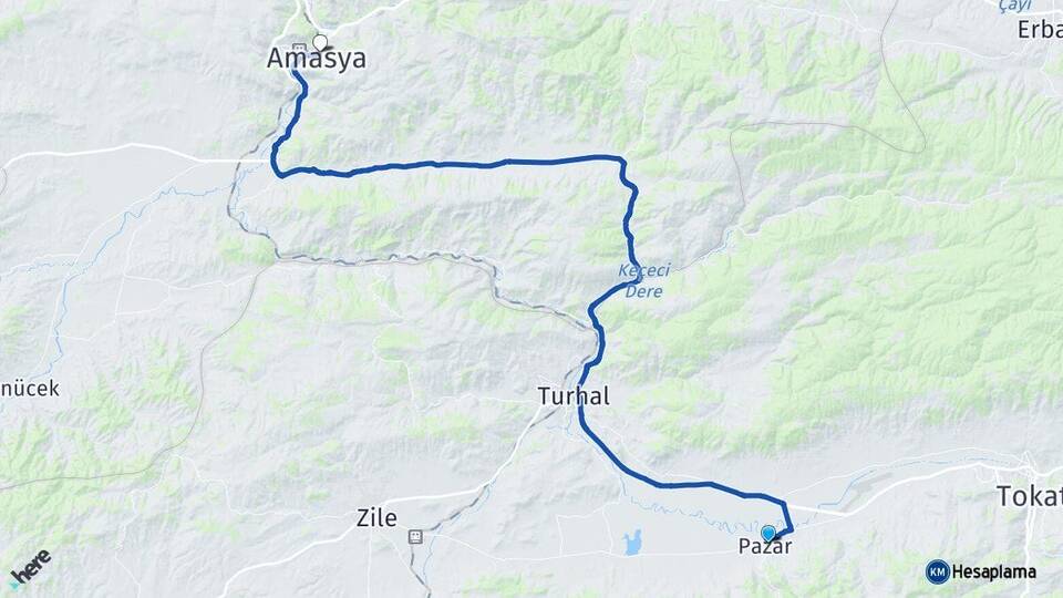 Tokat Pazar Amasya Arası Kaç Km - Yol Haritası