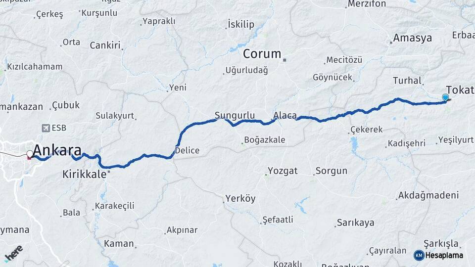 Tokat Pazar Ankara Arası Kaç Km - Yol Haritası