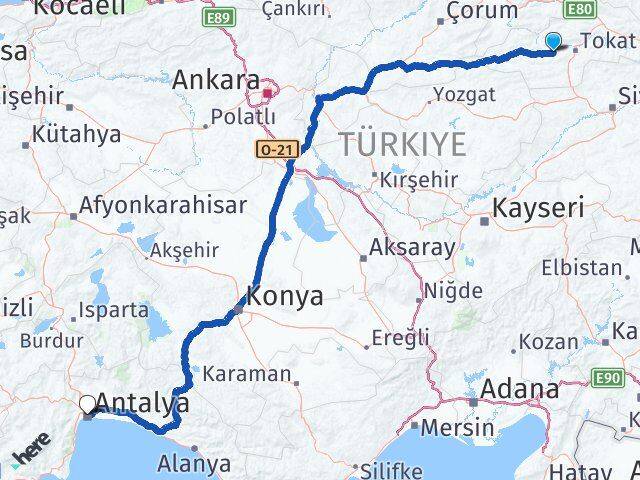 Tokat Pazar Antalya Arası Kaç Km - Yol Haritası