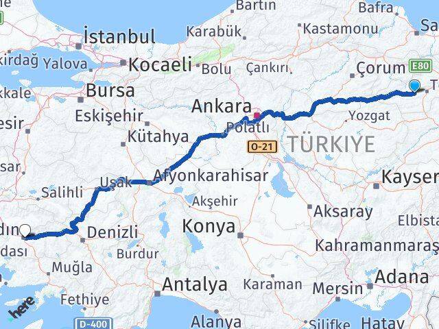 Tokat Pazar Aydın Arası Kaç Km - Yol Haritası