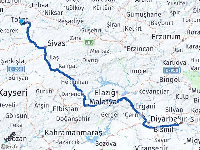 Tokat Pazar Batman Arası Kaç Km - Yol Haritası