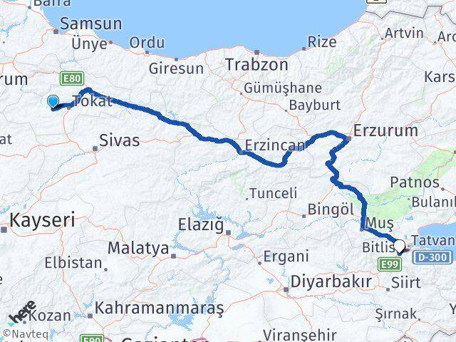 Tokat Pazar Bitlis Arası Kaç Km - Yol Haritası
