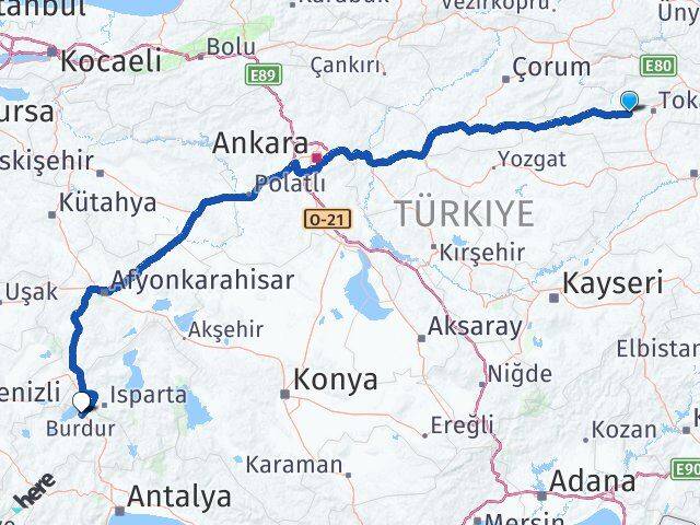 Tokat Pazar Burdur Arası Kaç Km - Yol Haritası