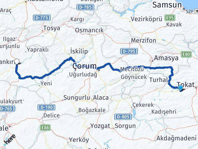 Tokat Pazar Çankırı Arası Kaç Km - Yol Haritası