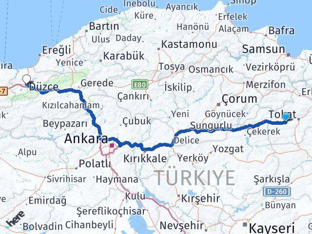 Tokat Pazar Düzce Arası Kaç Km - Yol Haritası