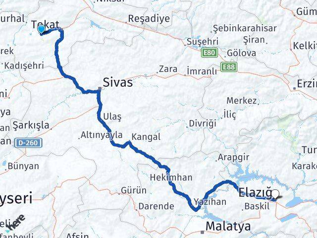 Tokat Pazar Elazığ Arası Kaç Km - Yol Haritası