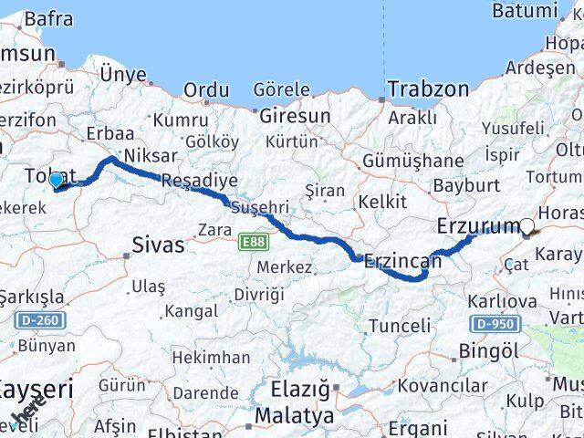 Tokat Pazar Erzurum Arası Kaç Km - Yol Haritası