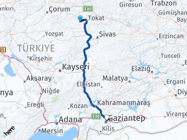 Tokat Pazar Gaziantep Arası Kaç Km - Yol Haritası
