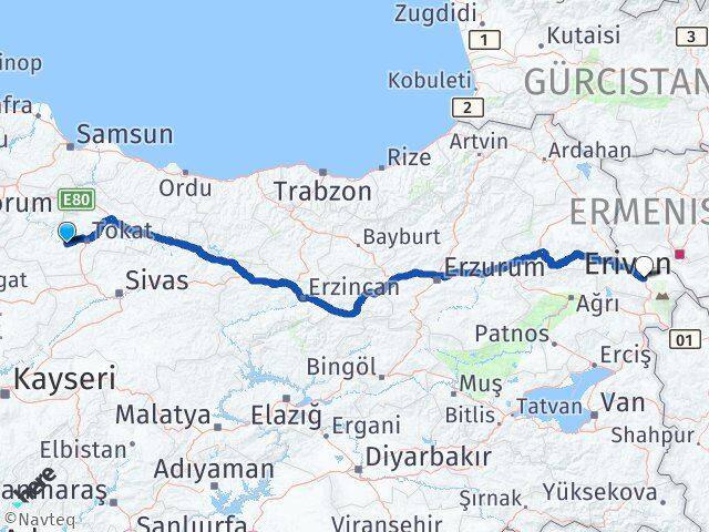 Tokat Pazar Iğdır Arası Kaç Km - Yol Haritası